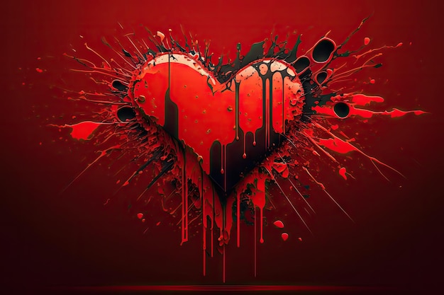 Sangue rosso che scorre su sfondo rosso arte del cuore
