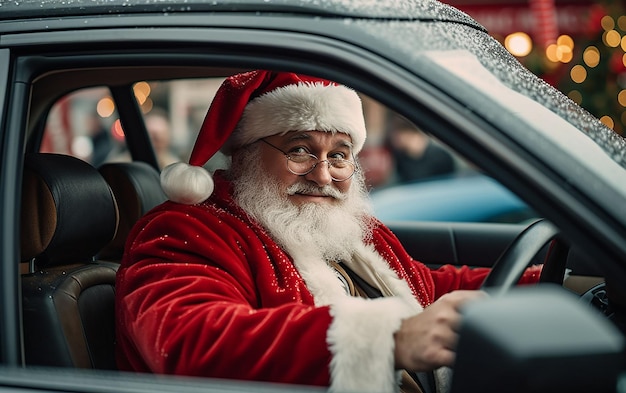 santa alla guida di un'auto concetto di natale