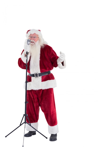 Santa canta come una Superstar su sfondo bianco