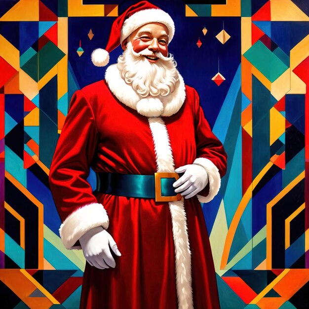 Santa Claus sorridente vintage art deco retrò illustrazione in stile