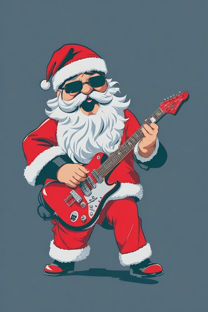 Santas Rockin Holiday Cartoon 2D Illustrazione di Babbo Natale e chitarra