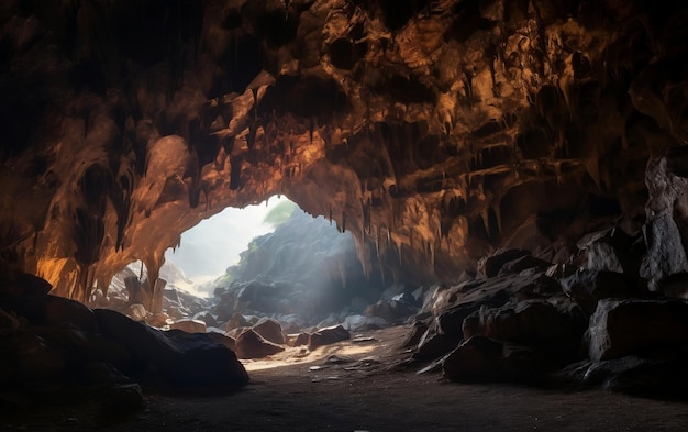 Santuari della natura, grotte all'interno di imponenti montagne, intelligenza artificiale generativa