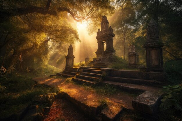 Santuario ancestrale nella foresta pace serenità e bellezza generativa IA