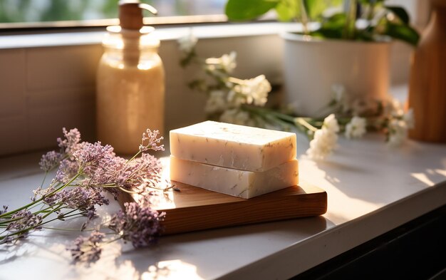 Sapone biologico fatto a mano vicino al lavello della cucina