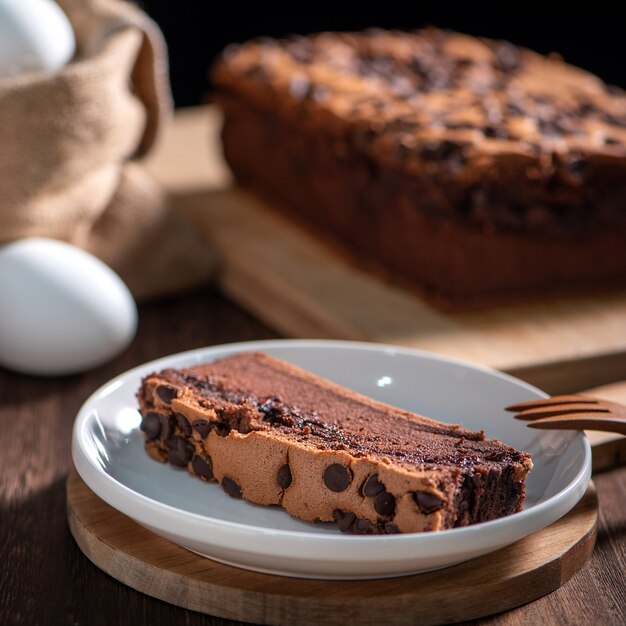 Sapore di cioccolato Pan di Spagna tradizionale taiwanese Castella kasutera taiwanese su un vassoio di legno