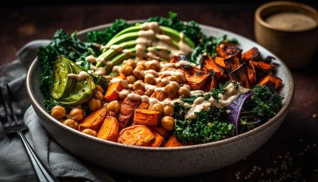 Saporito stufato di manzo con verdure fresche cibo sano generato dall'IA