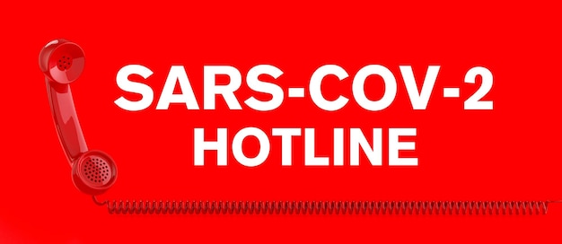 Sars-CoV-2 Hotline Coronavirus con virus Covid-19 e telefono rosso