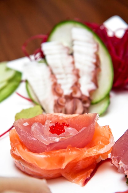 Sashimi cibo giapponese cibo asiatico piatto gastronomia salmone tonno polpo pesce