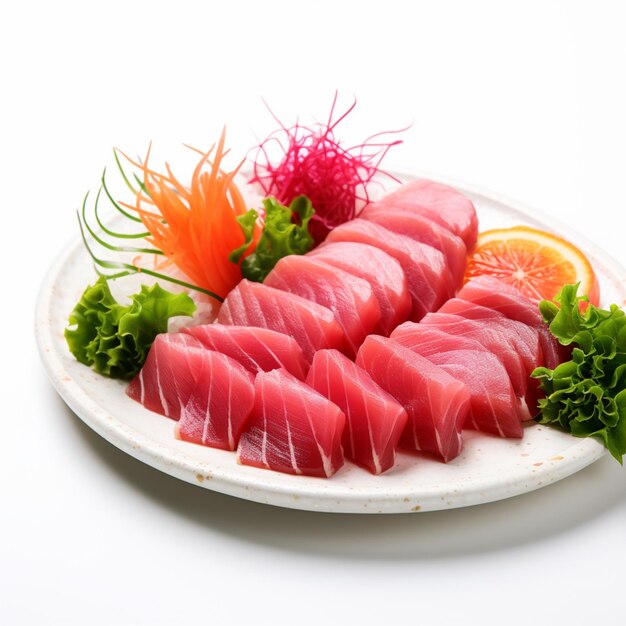 Sashimi di tonno fresco su sfondo bianco