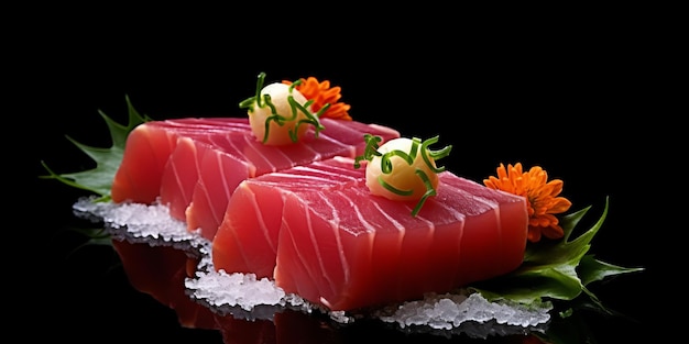 sashimi di tonno sullo sfondo nero
