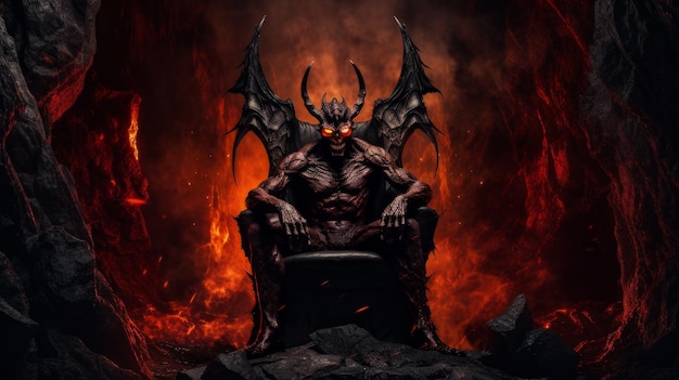 satana all'inferno siede sul trono