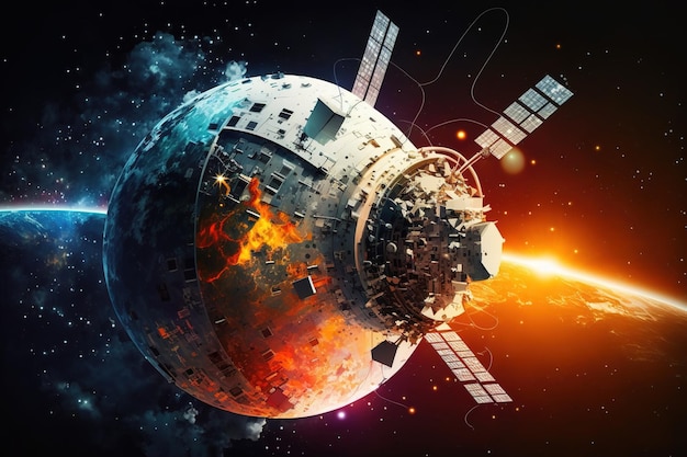 Satellite nell'illustrazione moderna futuristica di tecnologia dell'innovazione dello spazio