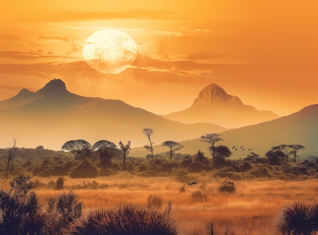 Savana africana nella luce della sera