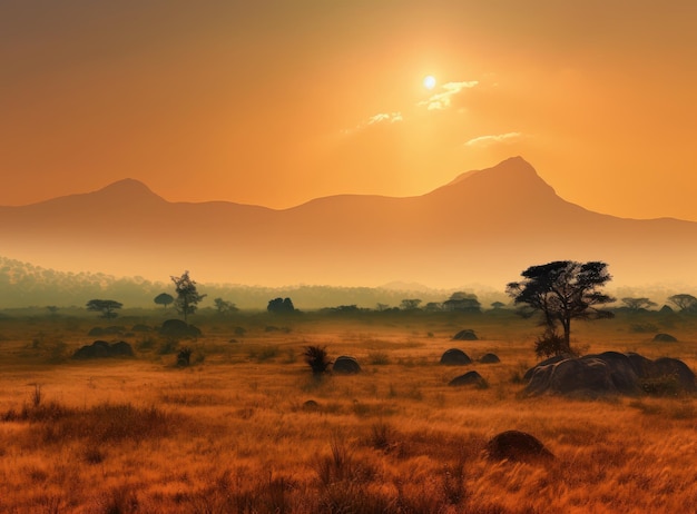 Savana africana nella luce della sera