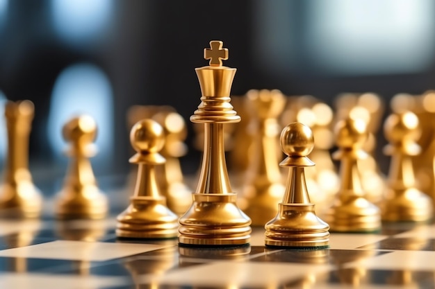 Scacchiera con tattica di strategia aziendale e competizione di una partita a scacchi Affari e leadership