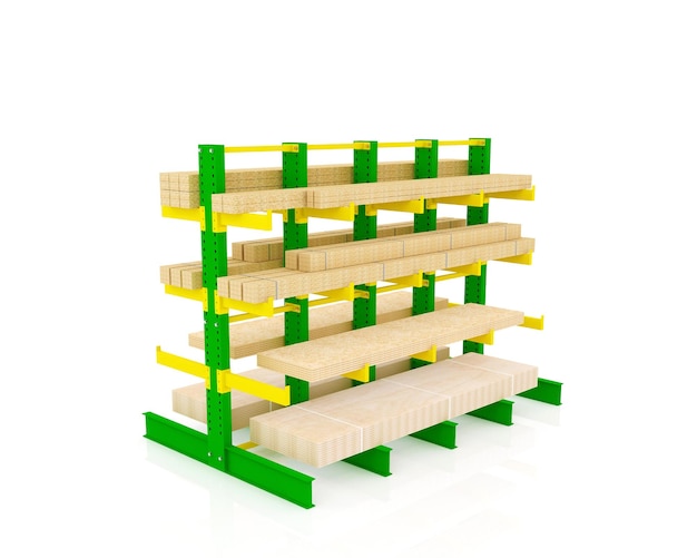 Scaffalature cantilever per tavole di legno Scaffalature per magazzini industrialiRendering 3D