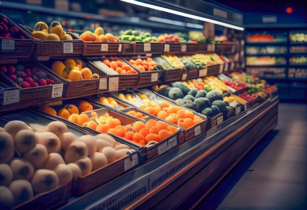 Scaffale refrigerato di un fruttivendolo Ia generativa