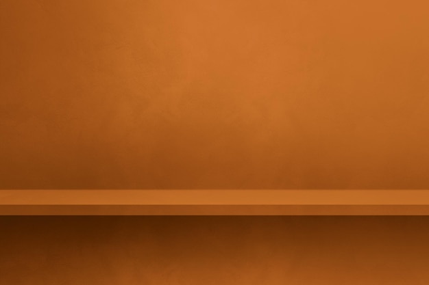 Scaffale vuoto su un muro di cemento marrone arancione Modello di sfondo Mockup orizzontale
