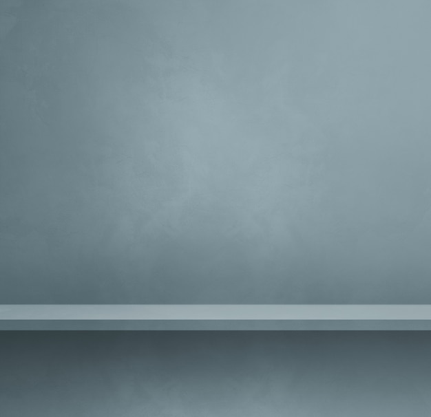 Scaffale vuoto su un muro grigio colorato. Scena del modello di sfondo. Banner quadrato