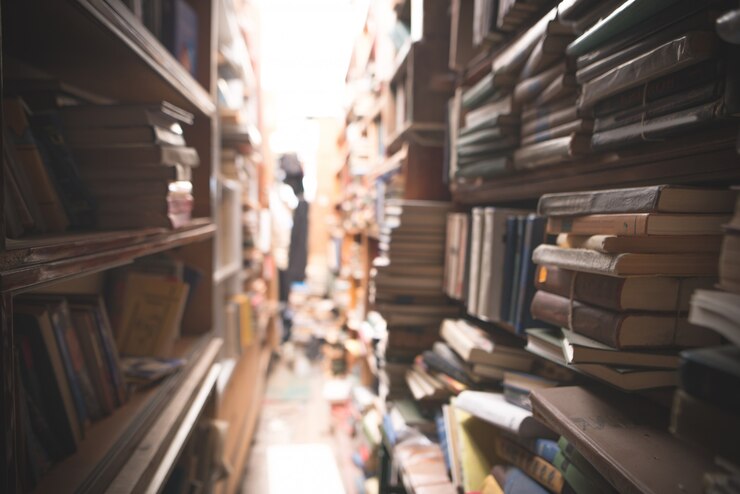 Foto scaffali con pile di libri