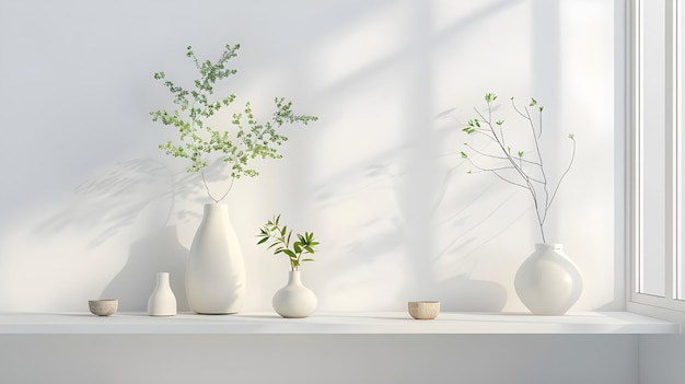 scaffali minimalisti con vasi decorativi generati da Ai