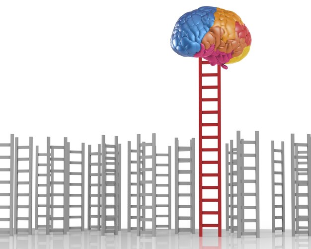 Scala al concetto di successo con cervello colorato e scala