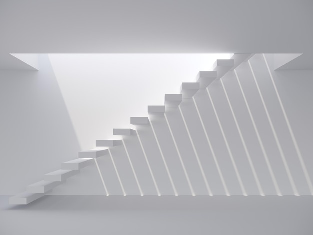 Scala moderna nel rendering 3d dello spazio bianco