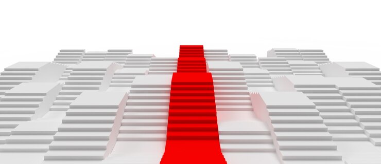 scale di colore bianco abstract 3d rendono l'illustrazione con la strada rossa per il successo
