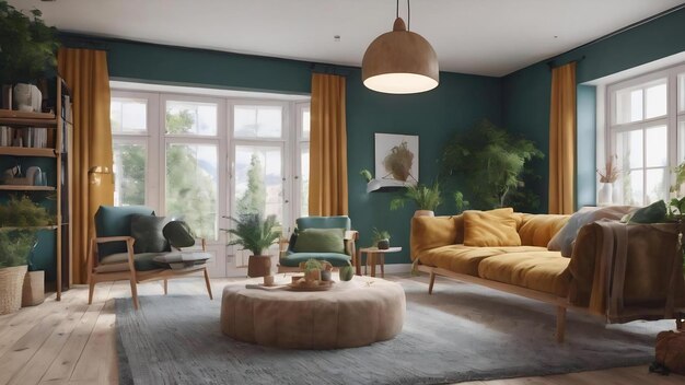 Scandinavia living room interior design zoom sfondo