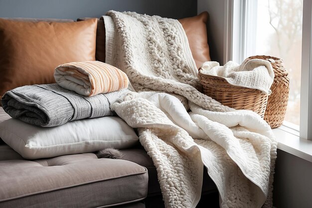 Scandinavian hygge accogliente angolo coperte testate decorazione scandinava hygge stile di vita accogliente