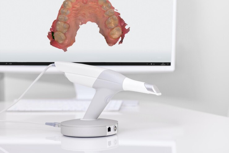 Scanner 3d dentale e monitor nell'ufficio del dentista