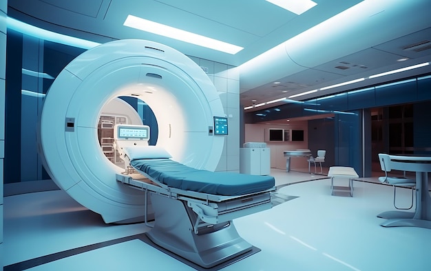 Scanner medico ospedaliero per imaging a risonanza magnetica MRI moderno e ad alta tecnologia vuoto