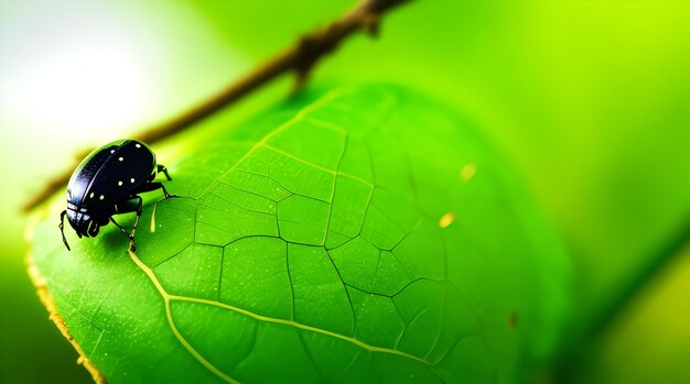 scarabeo nero su foglia verde