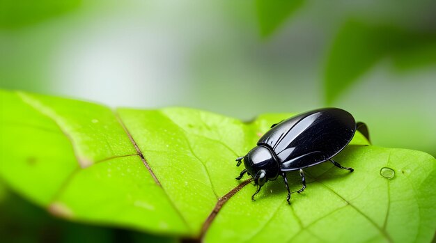 scarabeo nero su foglia verde