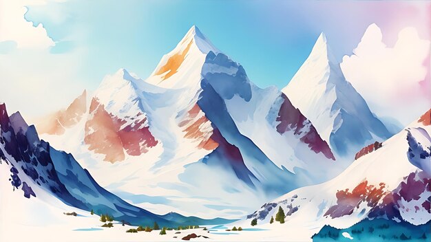 Scarica Majestic Snowcapped Mountain Range Acquarello Clipart dei cartoni animati