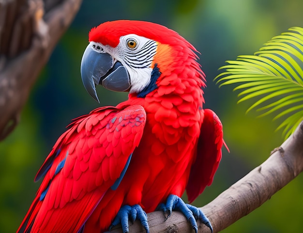 Scarlet Macaw bellissimi colori sui rami in natura