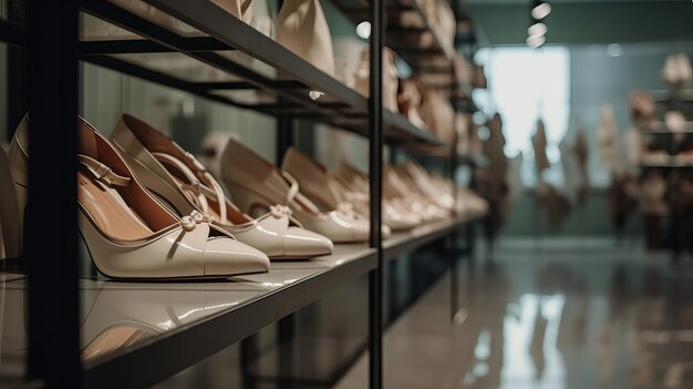 Scarpe da donna sulla vetrina di un salone da sposa Al generato