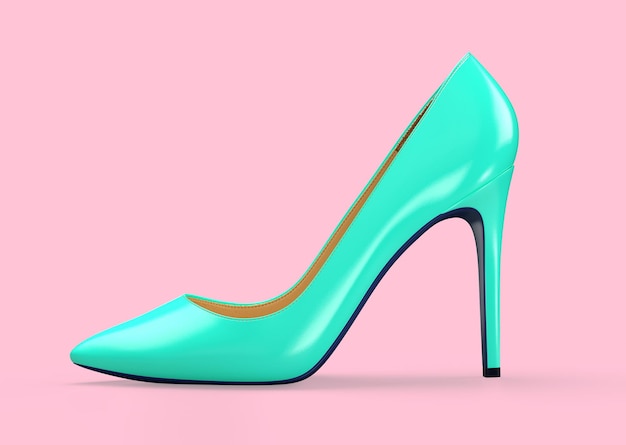 Scarpe da donna turchesi su sfondo rosa. Illustrazione di rendering 3D.