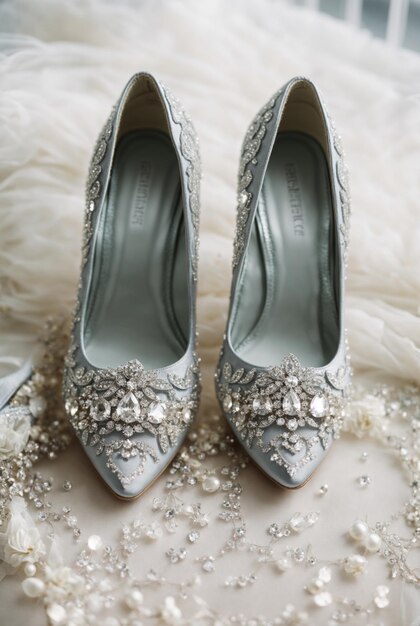 Scarpe da sposa con gemme sul vestito