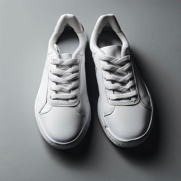 Scarpe da tennis bianche su sfondo grigio