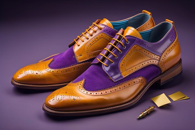 Scarpe da uomo su uno sfondo viola riparazione di scarpe cura delle scarpe generativa ai