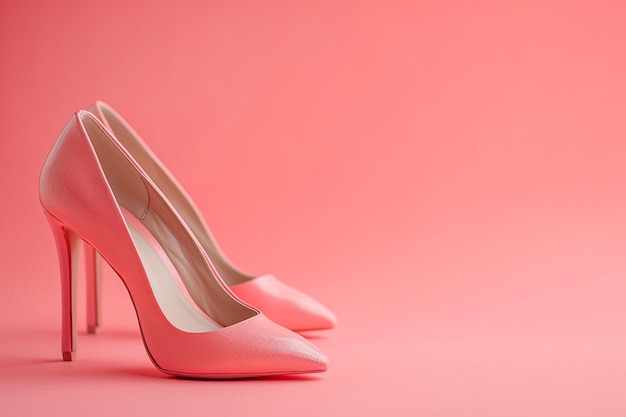 Scarpe femminili rosa a tacco alto su sfondo rosa Fashion wedding party e concetto pubblicitario Scarpe rosa eleganti accessori femminili sfondo creativo minimo