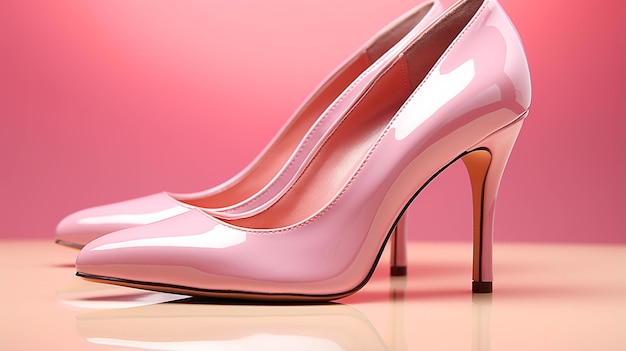 Scarpe femminili su sfondo rosa