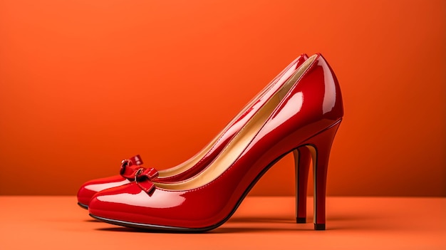 Scarpe femminili su sfondo rosso