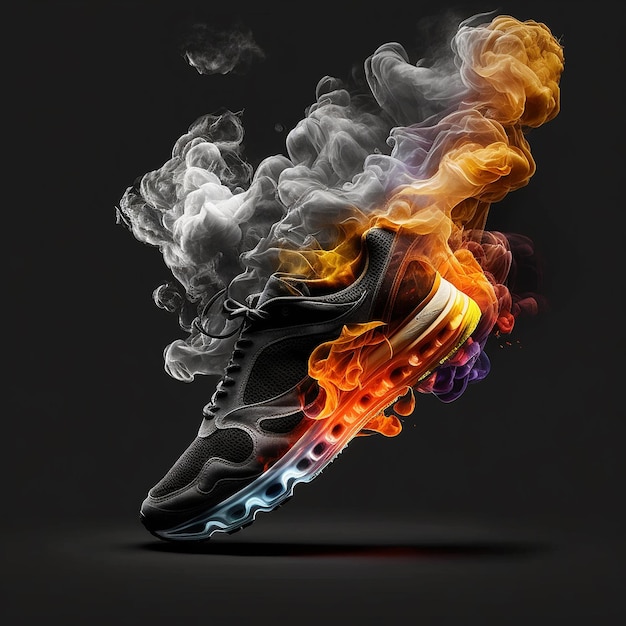 Scarpe fiammeggianti Fumo colorato immagine di sfondo Ai generato arte