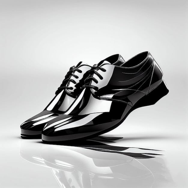 Scarpe in pelle nera dal design moderno lucide su sfondo bianco Creato con la tecnologia generativa AI