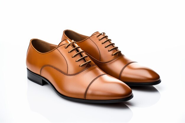 Scarpe marrone Un paio di scarpe marroni mostra il loro design e il loro colore Le scarpe sono posizionate in modo ordinato senza usura visibile su uno sfondo trasparente chiaro PNG