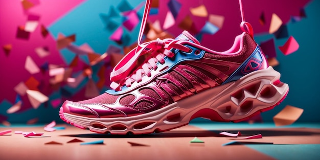 Scarpe rosa alla moda alla moda su sfondo colorato