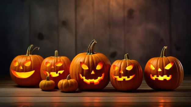 Scarry zucca di Halloween su uno sfondo di legno