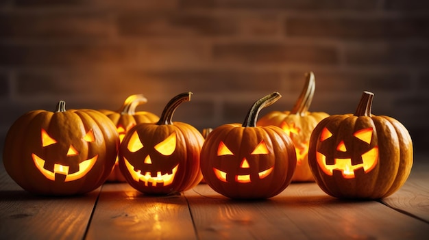 Scarry zucca di Halloween su uno sfondo di legno